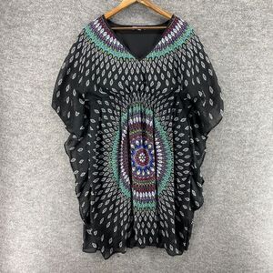 Speed Control Blouse Women M Medium Black Geometric V-Neck Short Sleeve Casual
